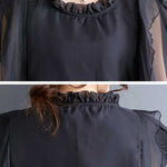 Loose Ruffle Sleeves Falbala Ruffled Solid Color Round-neck Midi Dresses