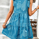 A-Line Loose Contrast Color Pleated Pockets Printed Tied Spaghetti-Neck Mini Dresses