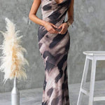 Cowl Neck Tie-Back Waist-Cinched Bodycon Maxi Dress