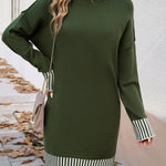 Long Sleeves Loose Contrast Color Split-Joint Mock Neck Mini Dresses Sweater Dresses
