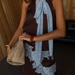 Sunday Social Contrast Color Satin Lace Trim Neck Strap Loose Tank