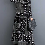 Long Sleeves Loose Buttoned Polka-Dot Printed Split-Joint Midi Dresses