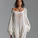 Women's Loose Knitted Round Neck Long Sleeve Maxi Dress