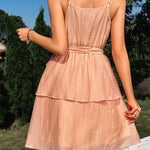 Casual solid color V-neck tie-waist suspender dress