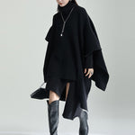 Casual Long Sleeves Loose Solid Color High-Neck Shawl&Sweater Dresses Two Pieces Set