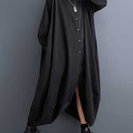 A-Line Long Sleeves Buttoned Pockets Solid Color Split-Joint Lapel Midi Dresses Shirt Dress