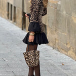 Street Elegant Leopard Patchwork Ruffle Half A Turtleneck Mini Dresses