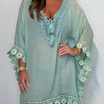 Solid Color Casual Lace Loose Cover Up Mini Dress