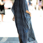 Batwing Sleeves Half Sleeves Buttoned Pockets Striped Round-Neck Beach Cover-Up Maxi Dresses