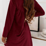 Casual Loose Long Sleeves Solid Color Round-Neck Mini Dresses