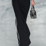 Women's Black And White Trim Square Neck Long Sleeve Tight Maxi Dress