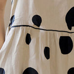 Loose Sleeveless Contrast Color Pleated Polka-Dot Split-Joint Tied Waist Round-Neck Midi Dresses