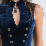 Vintage Stand Collar Button Velvet Vest