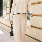 Tanming Long Sleeved Knitted and Wide Leg Pants Two Piece Set