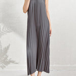 Loose Sleeveless Hollow Pleated Pockets Solid Color Halter-Neck Maxi Dresses