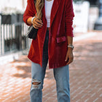 One button solid color mid-length blazer with suit collar