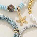 4pcs Starfish Pendant Beaded Bracelet Set Blue Color Hand String Jewelry Set Ocean Style