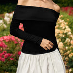 High Waisted Long Sleeves Contrast Color Pleated Split-Joint Off-The-Shoulder Mini Dresses