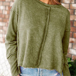 women's loose casual style raw edge long sleeve top