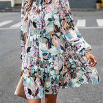 A-Line High Waisted Printed Split-Joint Tied Mock Neck Mini Dresses