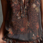 Boho Chiffon Sleeveless Leopard Floral Ruffle Top