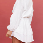 Button Long Sleeve Loose Shirt Dress Elastic Waist Ruffle Skirt