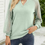 Waffle Grace Stitching Long Sleeve V-Neck T-Shirt Top Women