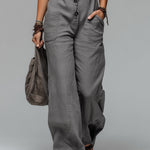 Vintage Cotton And Linen Straight-leg Jumpsuit With Ruffle Details