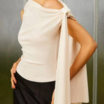 Slim Fit Asymmetrical Cold Shoulder Knotted Tank Top