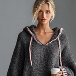 Women's Loose Hooded Pink Trimmed Knit Mini Dress