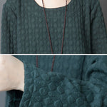 Loose Solid Color Split-Joint With Pocket Round-Neck Long Sleeves Midi Dress