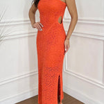 Zafina Crochet Knit Cutout Waist Texture Slit Stretch Maxi Dress
