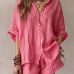 Women'S Casual Shirt And Shorts Set