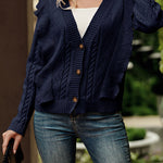 Ruffle Cropped Button Down Knitted Cardigan