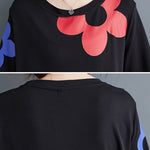 Loose Short Sleeves Floral Printed Split-Joint Round-Neck Midi Dresses