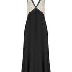 Loose Sleeveless Contrast Color Split-Joint Deep V-Neck Maxi Dresses