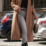 Simple Long-sleeved V-neck Tie Woolen Coat