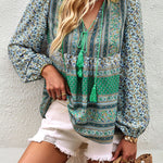 Zeagoo Zeagoo Casual Boho V Neck Top Loose Floral Print Long Sleeve Beach Shirt