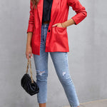 FASHION AFFAIRS POCKETED FAUX LEATHER BLAZER
