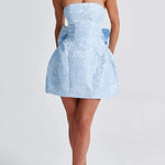 Sexy fashion jacquard tube top bow short dress