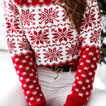 Christmas Pattern Knitted Crew Neck Long Sleeved Sweater