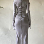 Long Sleeves Plus Size Solid Color Split-Joint Hooded Maxi Dresses