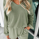 Corded V Neck Slouchy Top & Pocketed Shorts Set