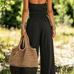 Margovil Halter Cowl Neck Sleeveless Top Elastic Waist Wide Leg Pants Set