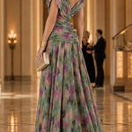 Margovil V Neck Short Sleeves Floral Print Maxi Dress