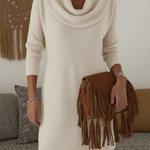 Elegant and Soft Solid Color Cowl Neck Knit Dress