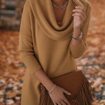 Elegant and Soft Solid Color Cowl Neck Knit Dress