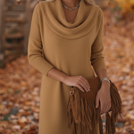 Elegant and Soft Solid Color Cowl Neck Knit Dress