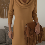 Elegant and Soft Solid Color Cowl Neck Knit Dress