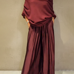 Elegant Off-shoulder Sweater and Satin Wide-leg Pants Two-piece Suit